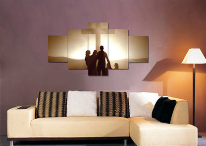 Family In Front Of Cross Wall Art - Christian Canvas Wall Art