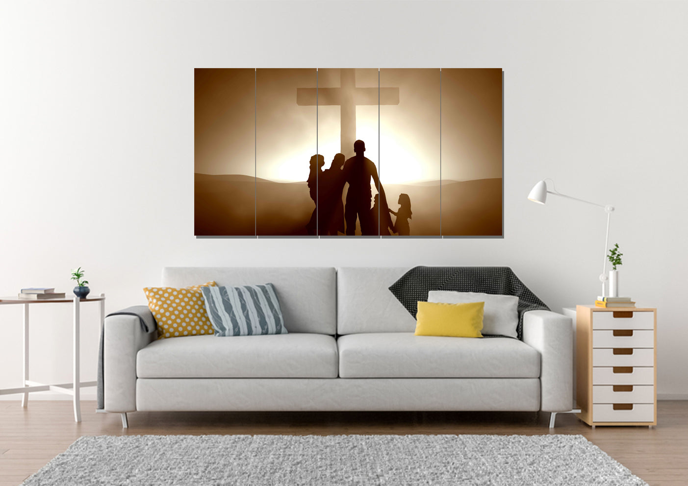 Family In Front Of Cross Wall Art - Christian Canvas Wall Art