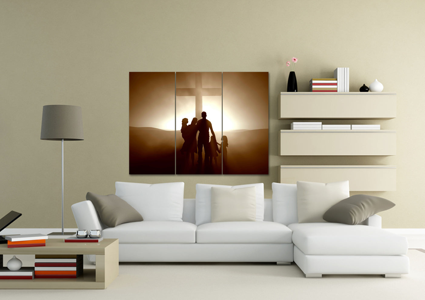Family In Front Of Cross Wall Art - Christian Canvas Wall Art