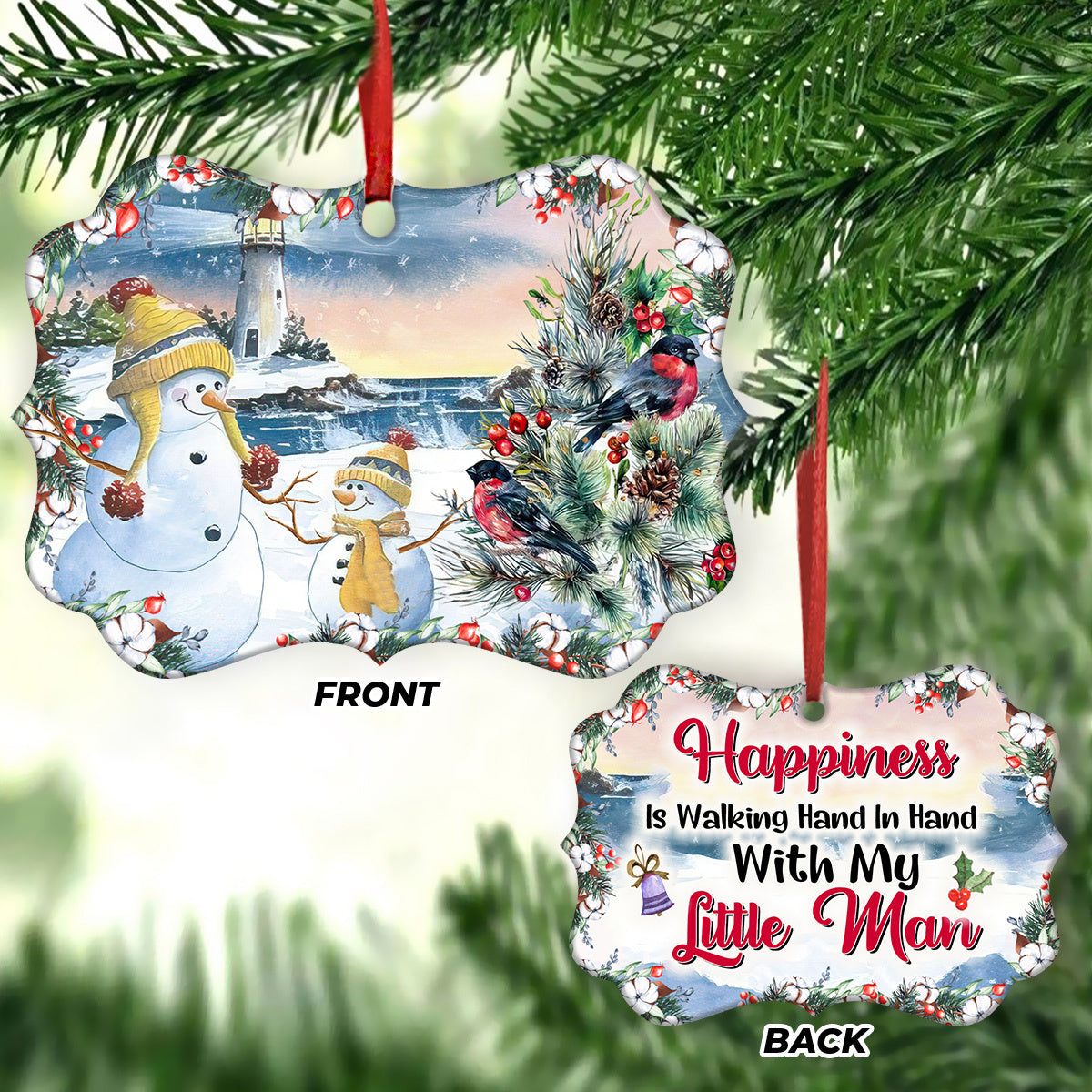 Family Mas Snowman Happiness Is Walking Hand In Hand With My Little Man Metal Ornament - Christmas Ornament - Christmas Gift