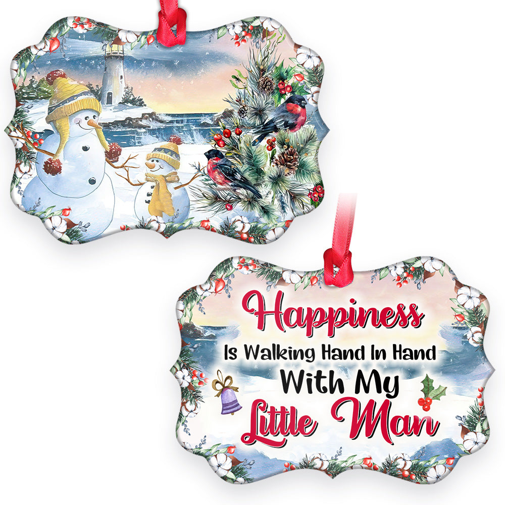 Family Mas Snowman Happiness Is Walking Hand In Hand With My Little Man Metal Ornament - Christmas Ornament - Christmas Gift