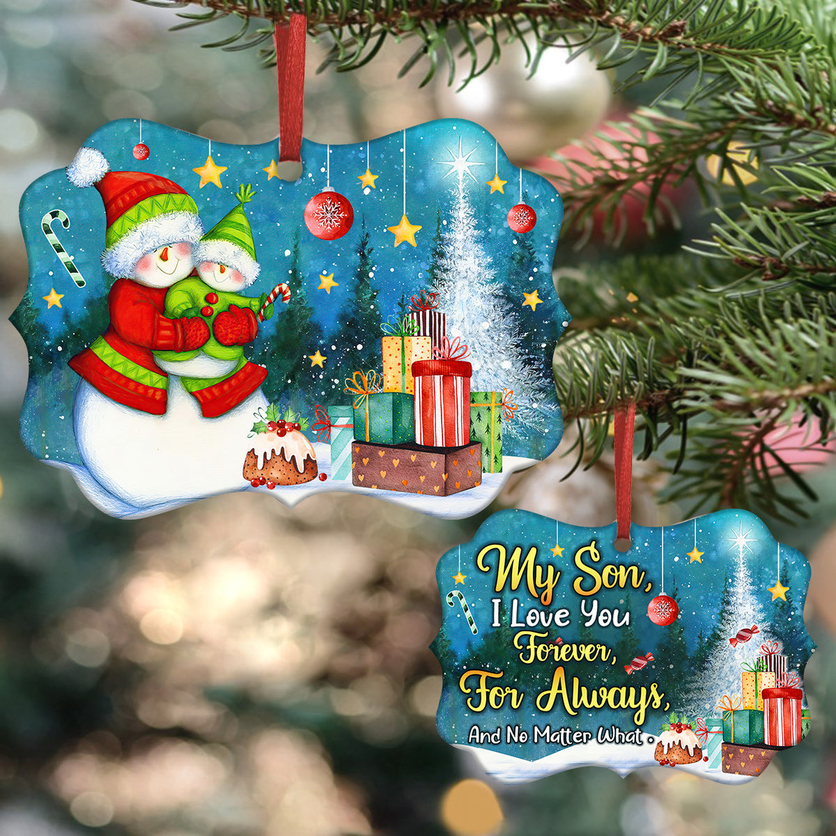 Family Mas Snowman I Love You Forever Metal Ornament - Christmas Ornament - Christmas Gift