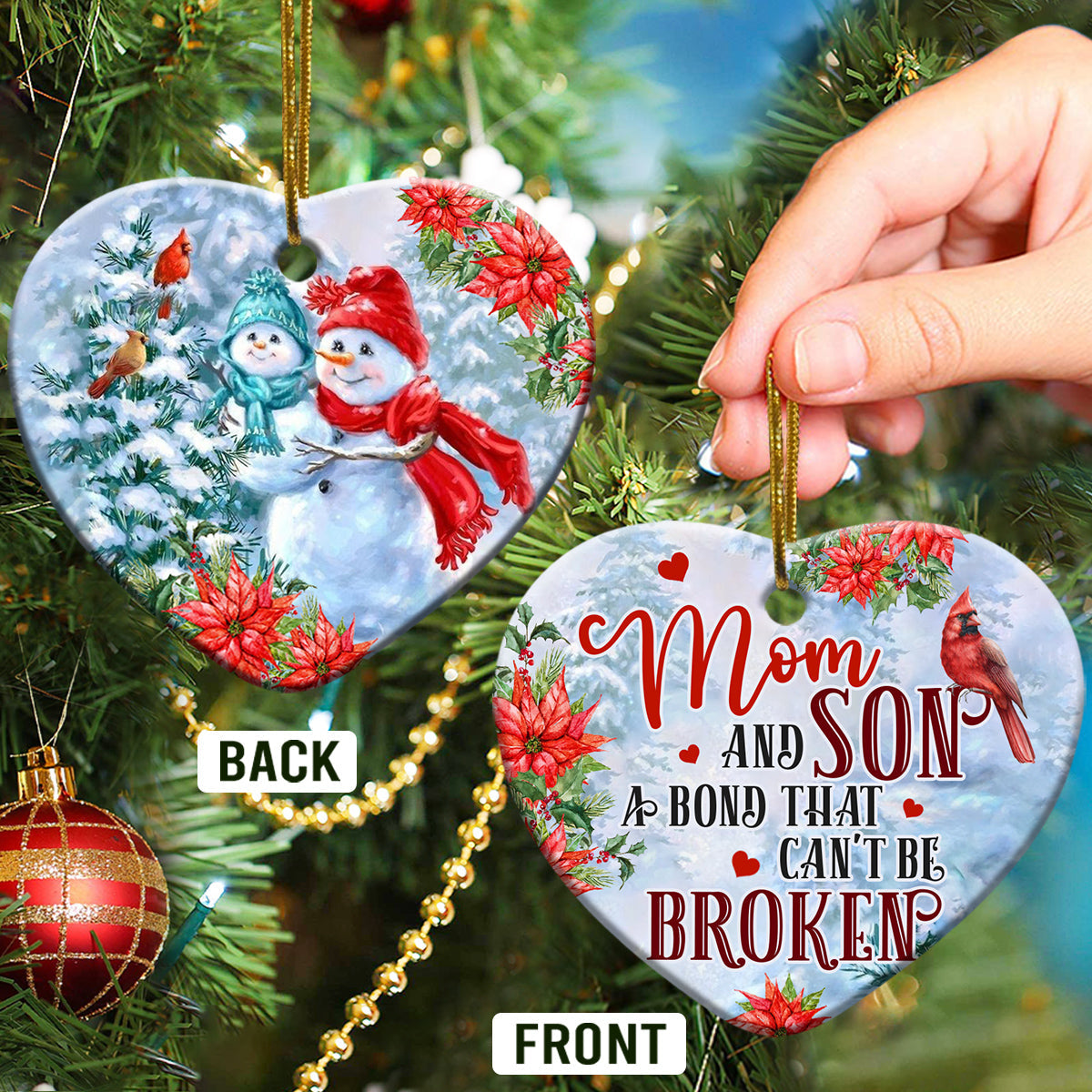Family Mas Snowman Mom And Son A Bond Broken Heart Ornament - Christmas Ornament - Ciaocustom