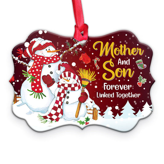 Family Mas Snowman Mother And Son Forever Linked Together Metal Ornament - Christmas Ornament - Christmas Gift