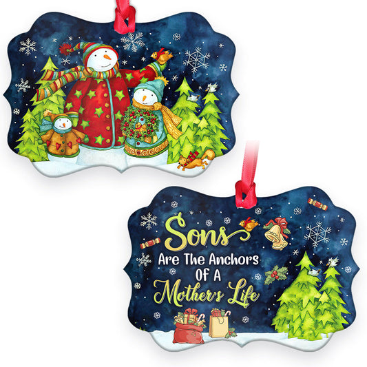 Family Mas Snowman Sons Are The Anchors Of A Mothers Life Metal Ornament - Christmas Ornament - Christmas Gift