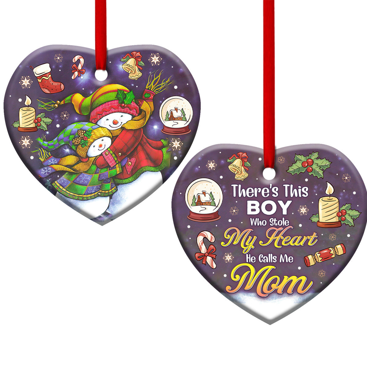 Family Mas Snowman There Is This Boy Who Stole My Heart Heart Ceramic Ornament - Christmas Ornament - Christmas Gift