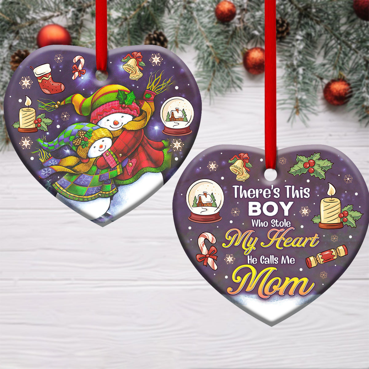 Family Mas Snowman There Is This Boy Who Stole My Heart Heart Ceramic Ornament - Christmas Ornament - Christmas Gift