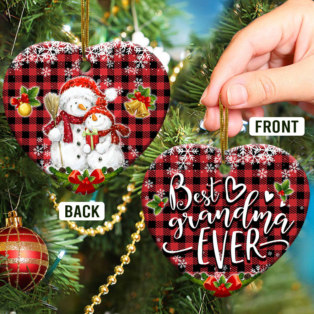 Family Snowman Best Grandma Ever For My Grandma Heart Ceramic Ornament - Christmas Ornament - Christmas Gift