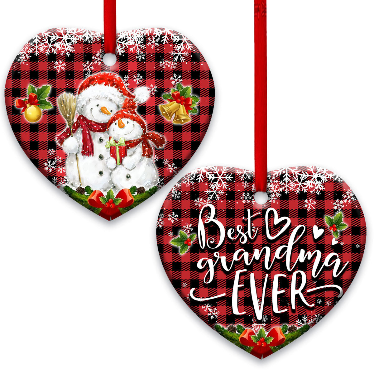 Family Snowman Best Grandma Ever For My Grandma Heart Ceramic Ornament - Christmas Ornament - Christmas Gift