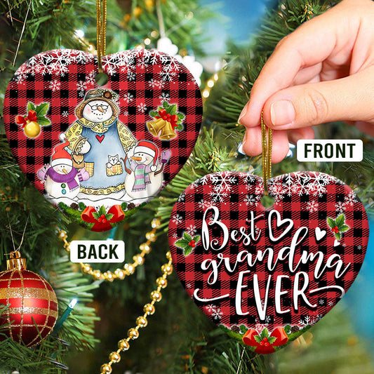 Family Snowman Best Grandma Ever For Our Grandma Heart Ceramic Ornament - Christmas Ornament - Christmas Gift