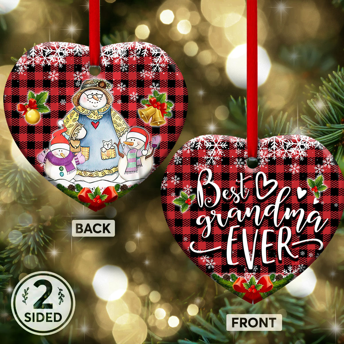 Family Snowman Best Grandma Ever For Our Grandma Heart Ornament - Christmas Ornament - Ciaocustom