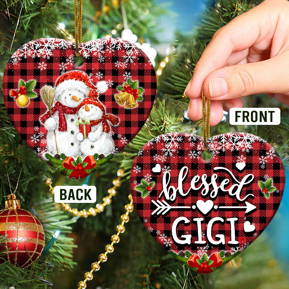 Family Snowman For Gandma Blessed Gigi Heart Ceramic Ornament - Christmas Ornament - Christmas Gift