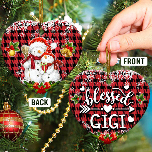 Family Snowman For Gandma Blessed Gigi Heart Ceramic Ornament - Christmas Ornament - Christmas Gift