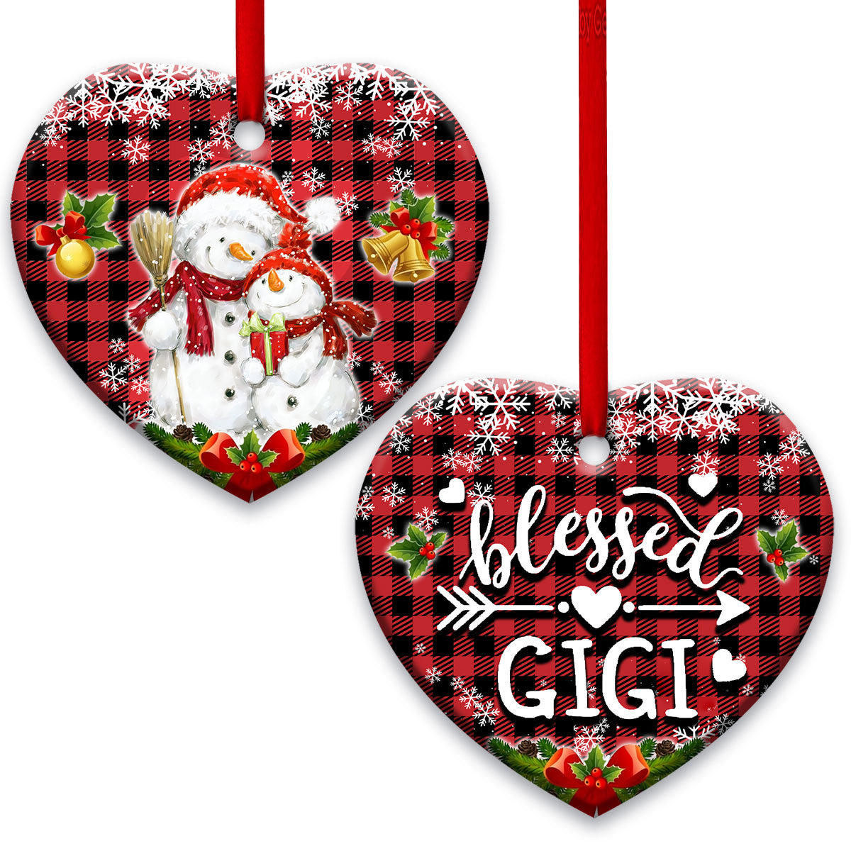 Family Snowman For Gandma Blessed Gigi Heart Ceramic Ornament - Christmas Ornament - Christmas Gift