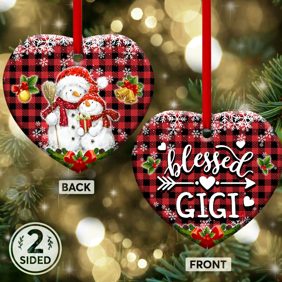 Family Snowman For Gandma Blessed Gigi Heart Ceramic Ornament - Christmas Ornament - Christmas Gift