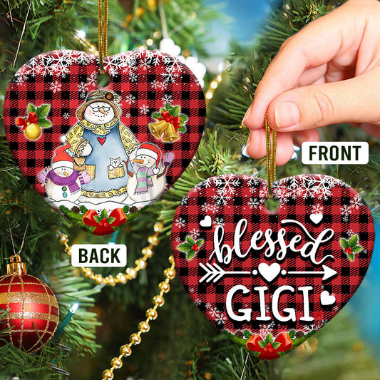 Family Snowman For Gandma Blessed Gigi With Two Grandkids Heart Ornament - Christmas Ornament - Ciaocustom