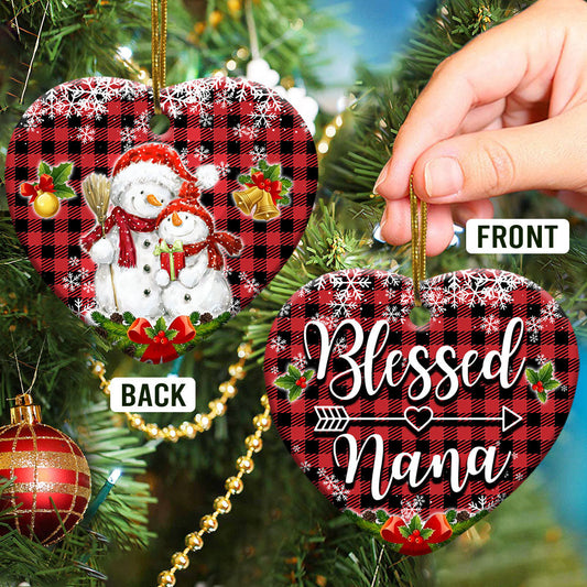 Family Snowman For Grandma Blessed Nana Heart Ceramic Ornament - Christmas Ornament - Christmas Gift