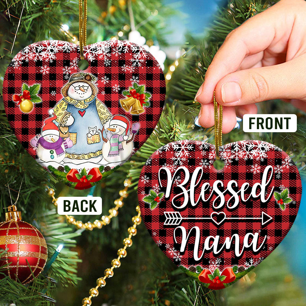 Family Snowman For Grandma Of Two Grandkids Blessed Nana Heart Ceramic Ornament - Christmas Ornament - Christmas Gift