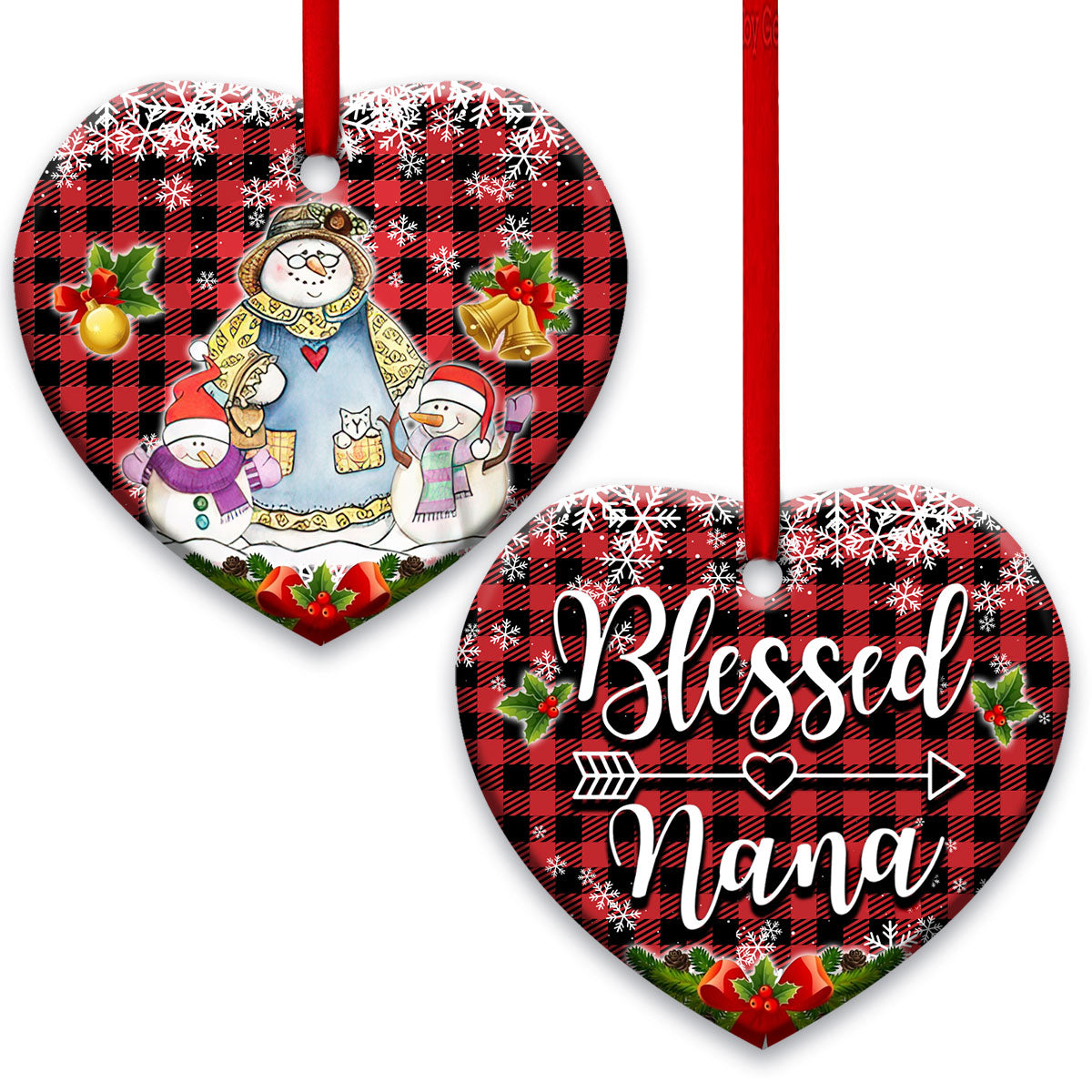 Family Snowman For Grandma Of Two Grandkids Blessed Nana Heart Ceramic Ornament - Christmas Ornament - Christmas Gift