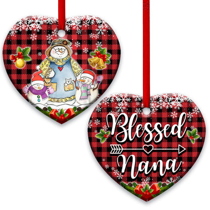 Family Snowman For Grandma Of Two Grandkids Blessed Nana Heart Ceramic Ornament - Christmas Ornament - Christmas Gift