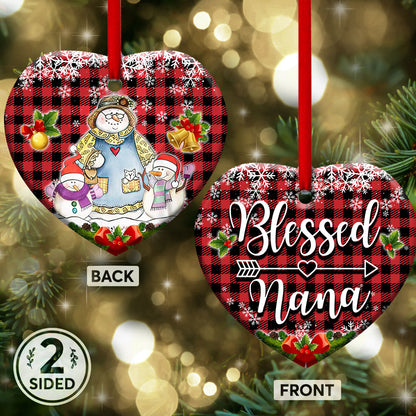 Family Snowman For Grandma Of Two Grandkids Blessed Nana Heart Ceramic Ornament - Christmas Ornament - Christmas Gift