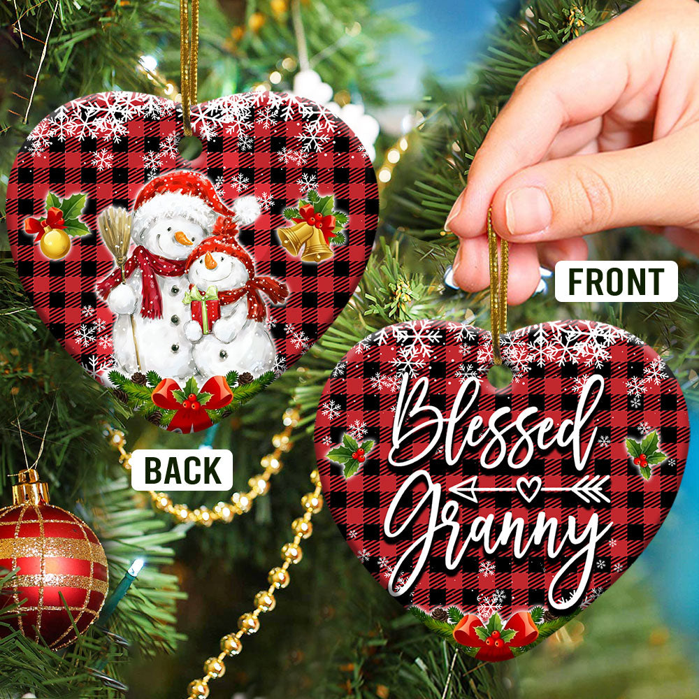 Family Snowman For My Grandma Blessed Granny Heart Ceramic Ornament - Christmas Ornament - Christmas Gift