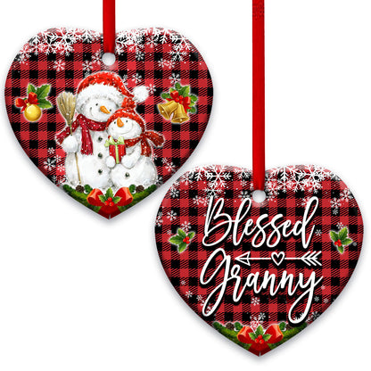 Family Snowman For My Grandma Blessed Granny Heart Ceramic Ornament - Christmas Ornament - Christmas Gift