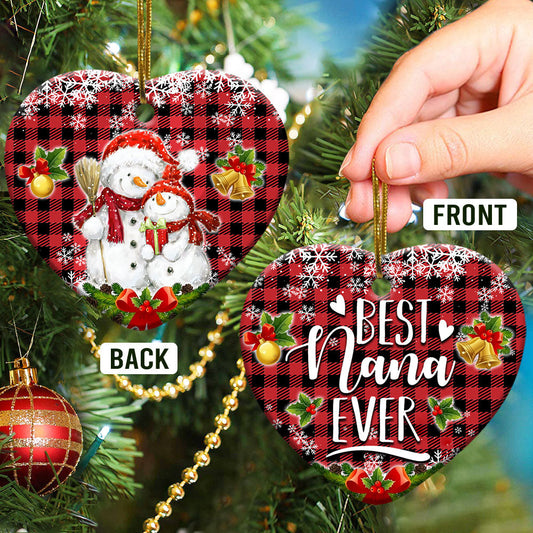 Family Snowman Gift For Grandma Best Nana Ever Heart Ceramic Ornament - Christmas Ornament - Christmas Gift