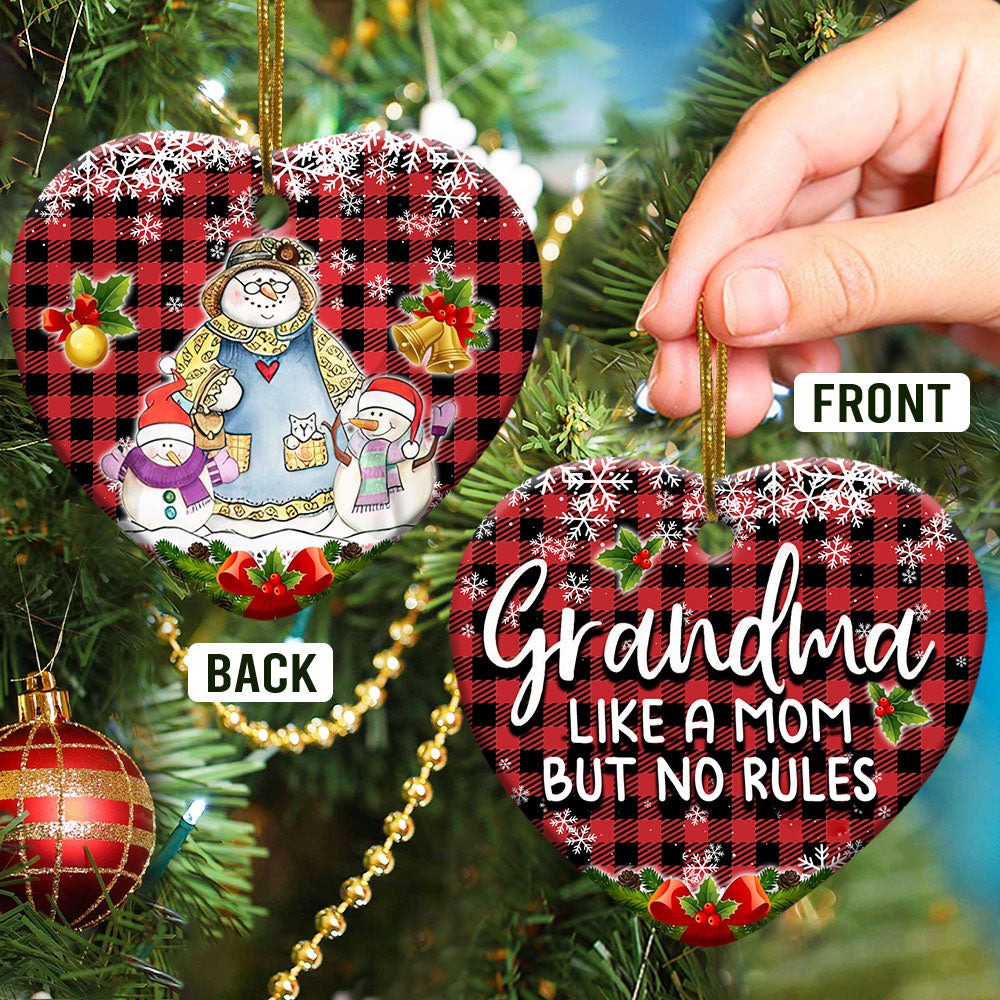 Family Snowman Grandma Like Mom But No Rules Love For All Grandkids Heart Ceramic Ornament - Christmas Ornament - Christmas Gift