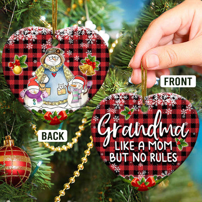 Family Snowman Grandma Like Mom But No Rules Love For All Grandkids Heart Ceramic Ornament - Christmas Ornament - Christmas Gift