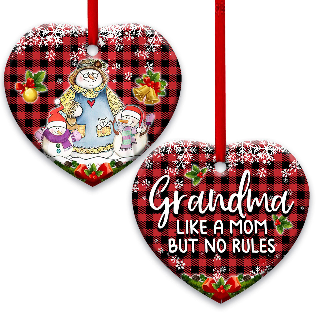 Family Snowman Grandma Like Mom But No Rules Love For All Grandkids Heart Ceramic Ornament - Christmas Ornament - Christmas Gift