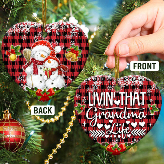 Family Snowman Livin That Grandma Life Heart Ceramic Ornament - Christmas Ornament - Christmas Gift
