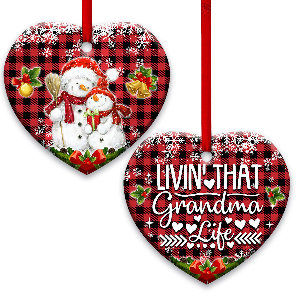 Family Snowman Livin That Grandma Life Heart Ceramic Ornament - Christmas Ornament - Christmas Gift