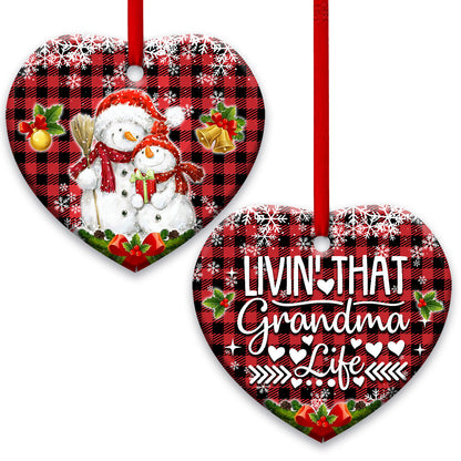 Family Snowman Livin That Grandma Life Heart Ceramic Ornament - Christmas Ornament - Christmas Gift