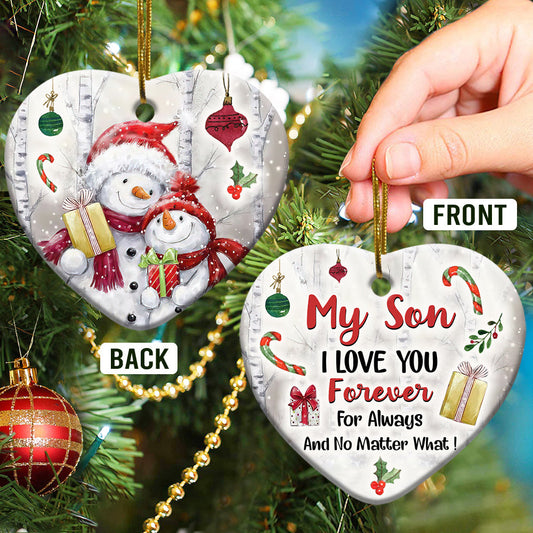 Family Snowman My Son I Love You Forever Heart Ceramic Ornament - Christmas Ornament - Christmas Gift