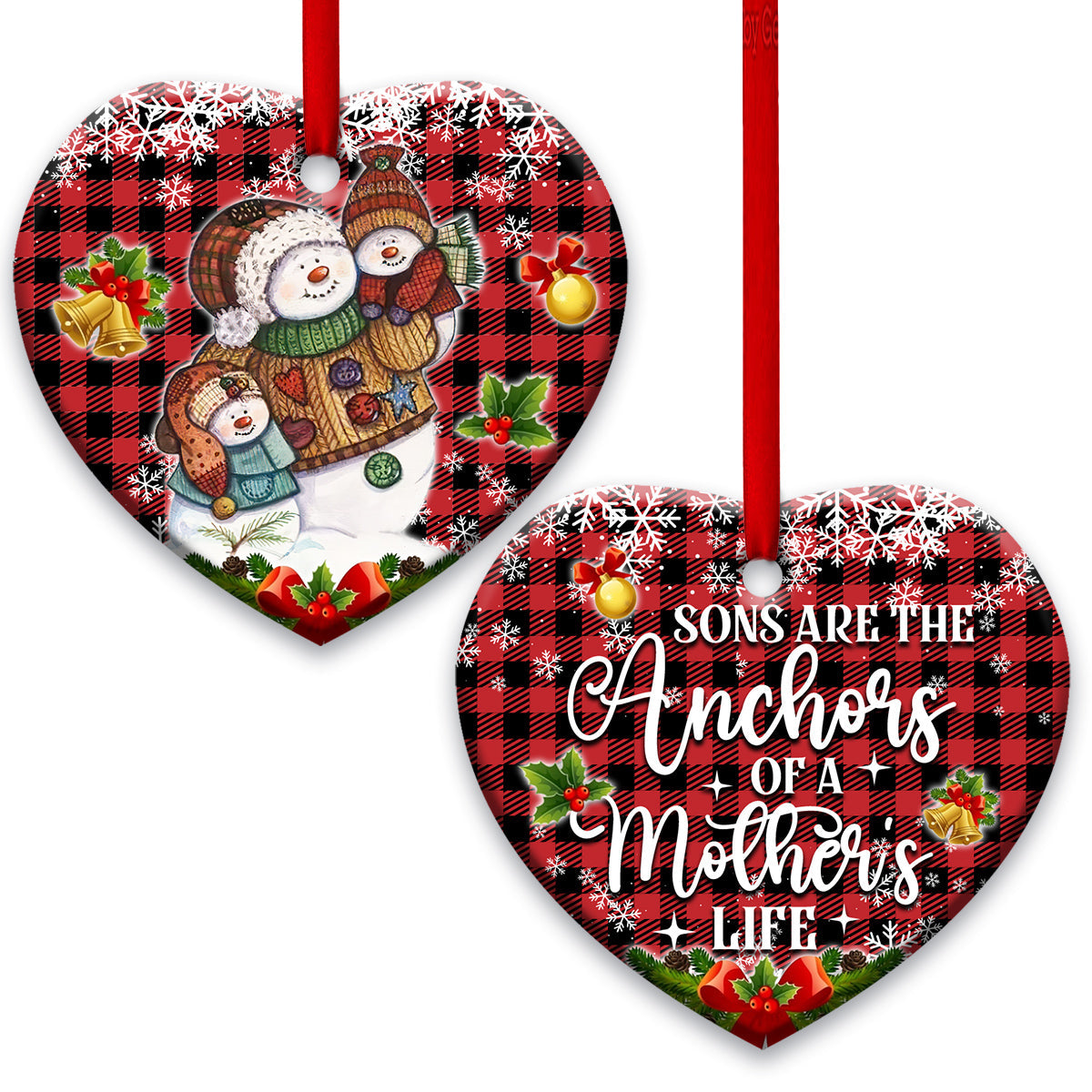 Family Snowman Sons Are The Anchors Of A Mothers Life Heart Ceramic Ornament - Christmas Ornament - Christmas Gift