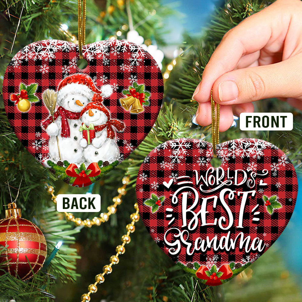 Family Snowman World Best Grandma Heart Ceramic Ornament - Christmas Ornament - Christmas Gift