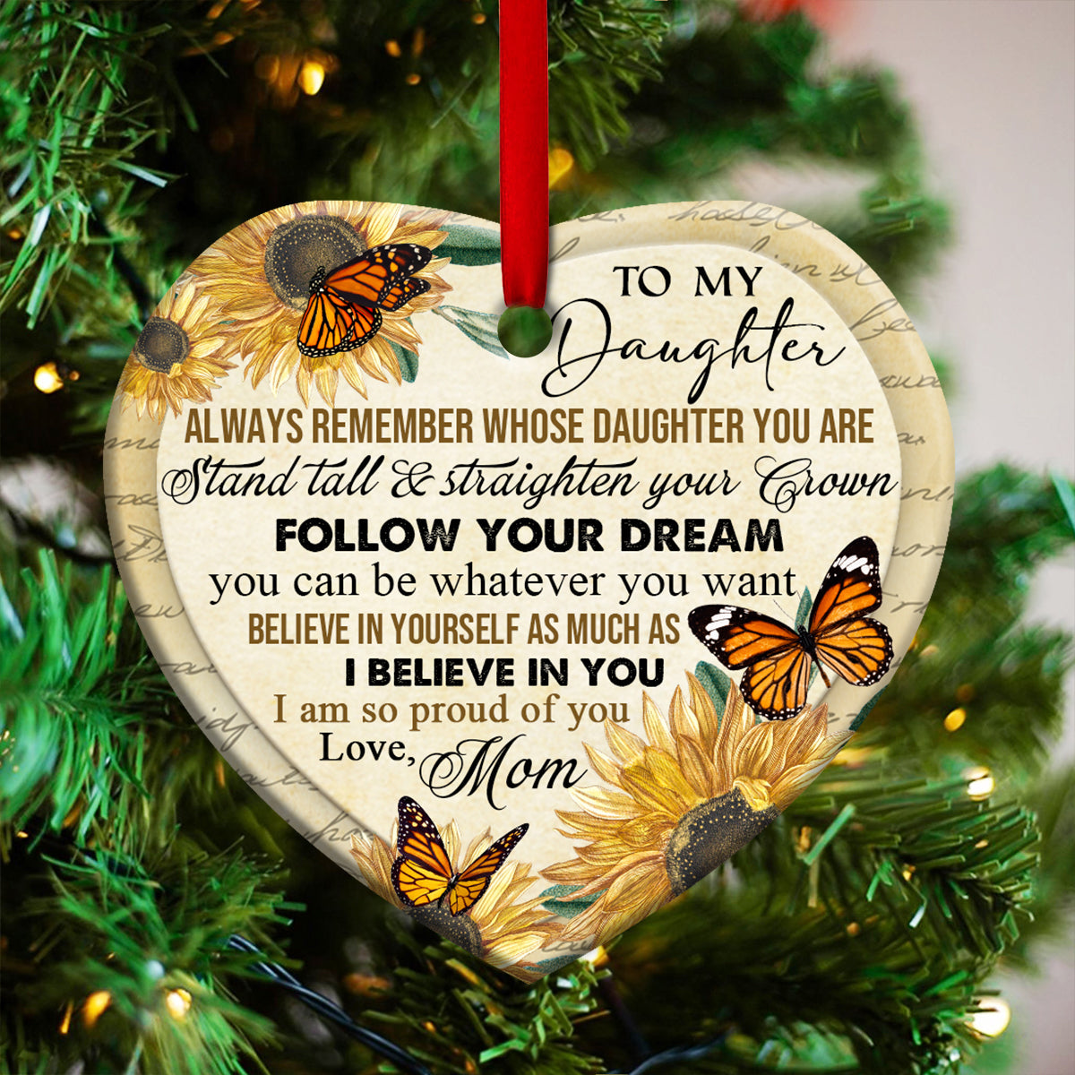 Family To My Daughter Butterfly 2 Heart Ceramic Ornament - Christmas Ornament - Christmas Gift