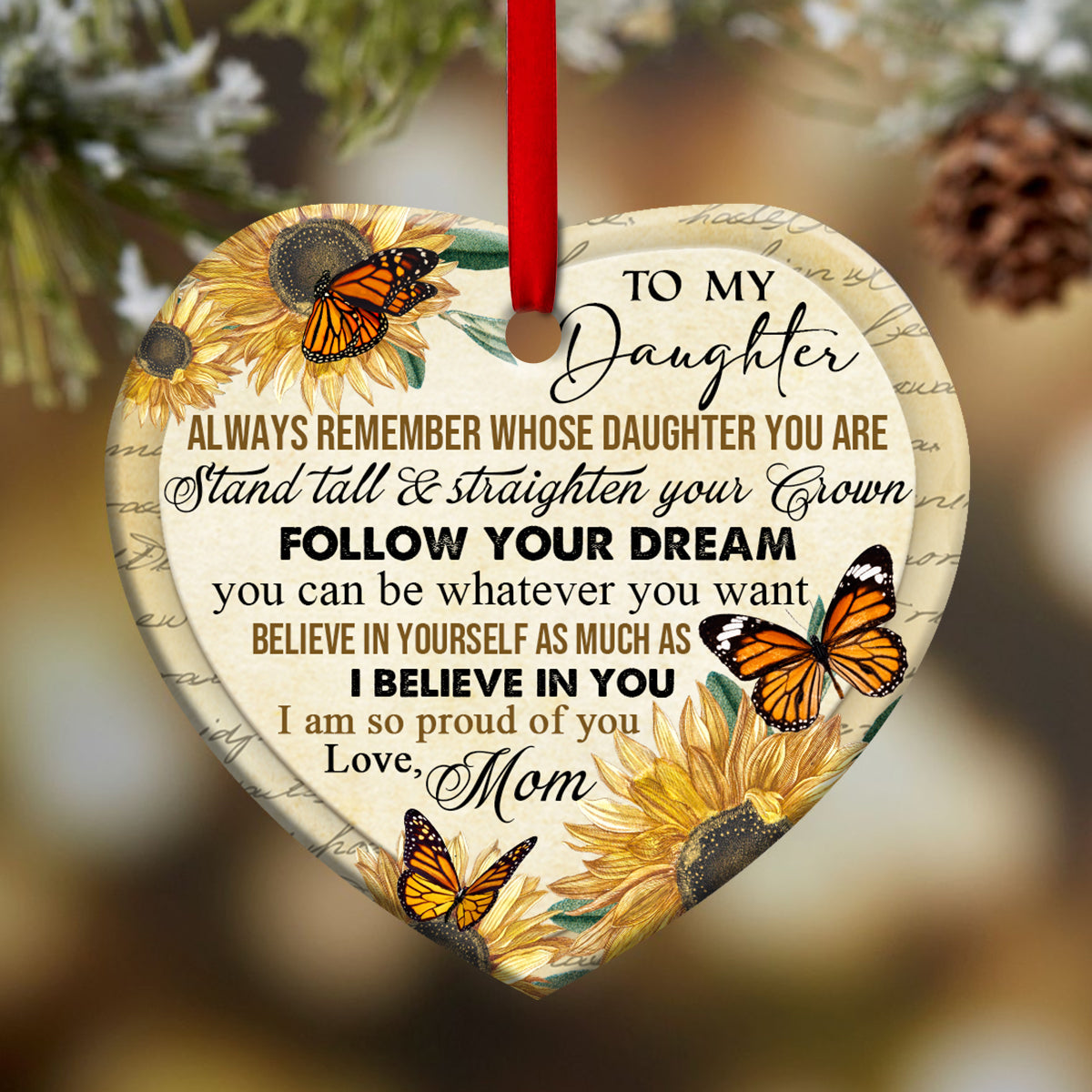 Family To My Daughter Butterfly 2 Heart Ceramic Ornament - Christmas Ornament - Christmas Gift