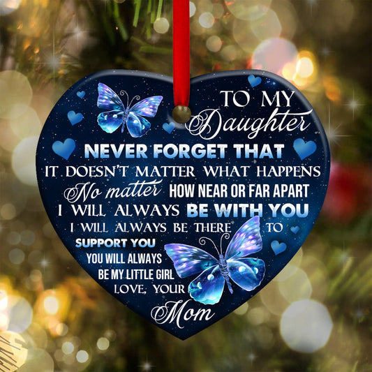 Family To My Daughter Butterfly 3 Heart Ceramic Ornament - Christmas Ornament - Christmas Gift