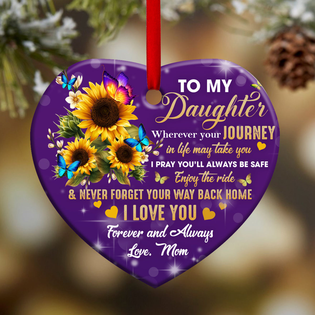 Family To My Daughter Butterfly Heart Ceramic Ornament - Christmas Ornament - Christmas Gift