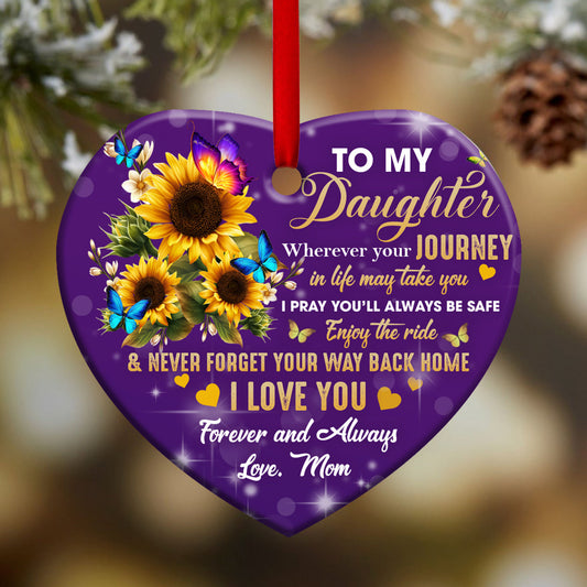 Family To My Daughter Butterfly Heart Ceramic Ornament - Christmas Ornament - Christmas Gift