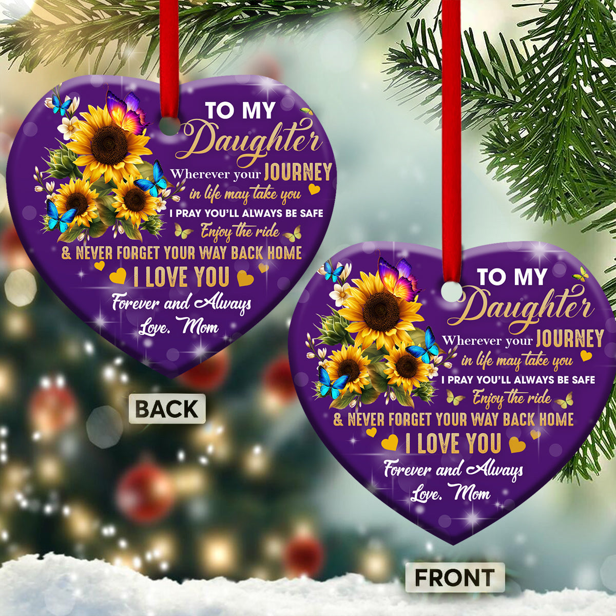 Family To My Daughter Butterfly Heart Ceramic Ornament - Christmas Ornament - Christmas Gift