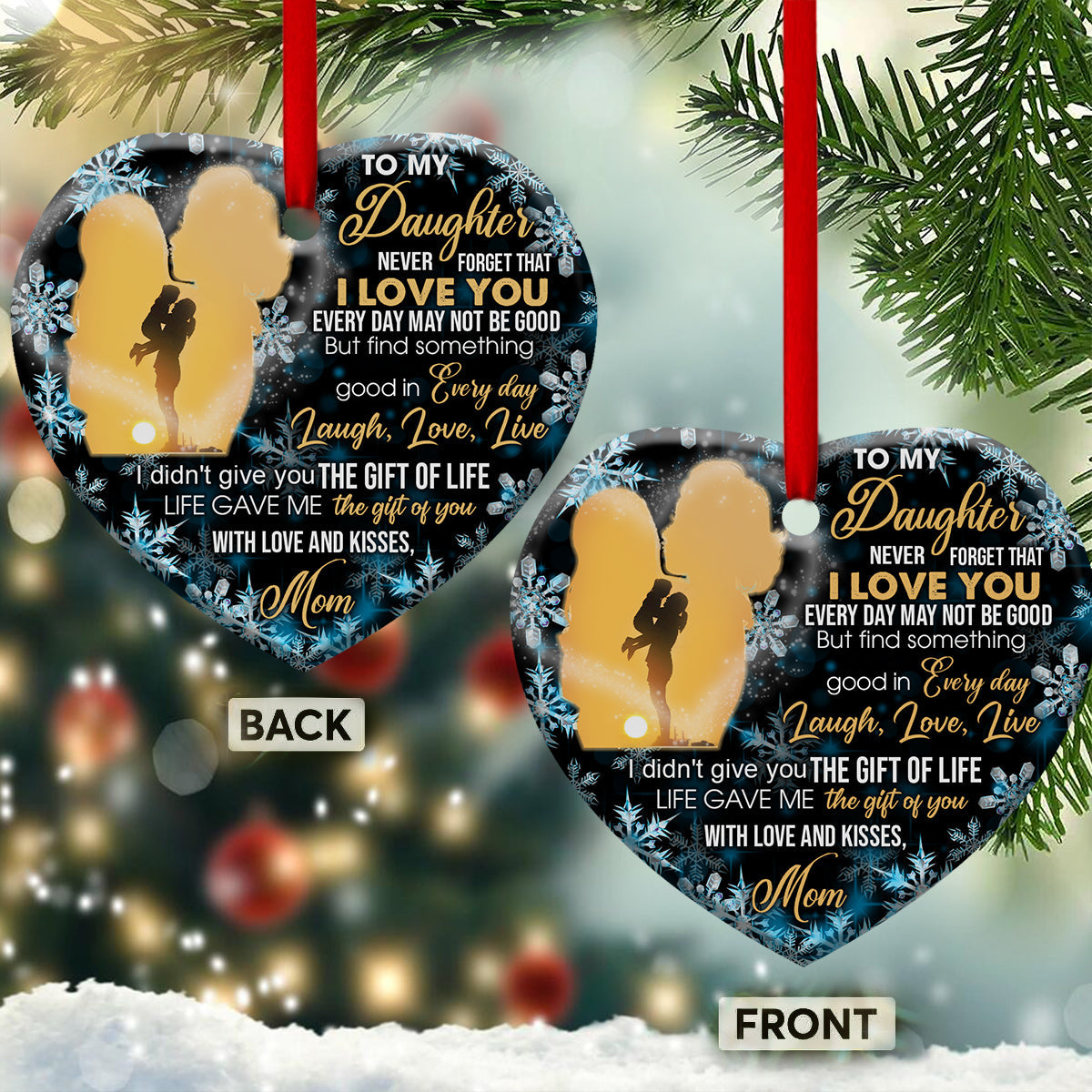 Family To My Daughter Heart Ornament - Christmas Ornament - Ciaocustom