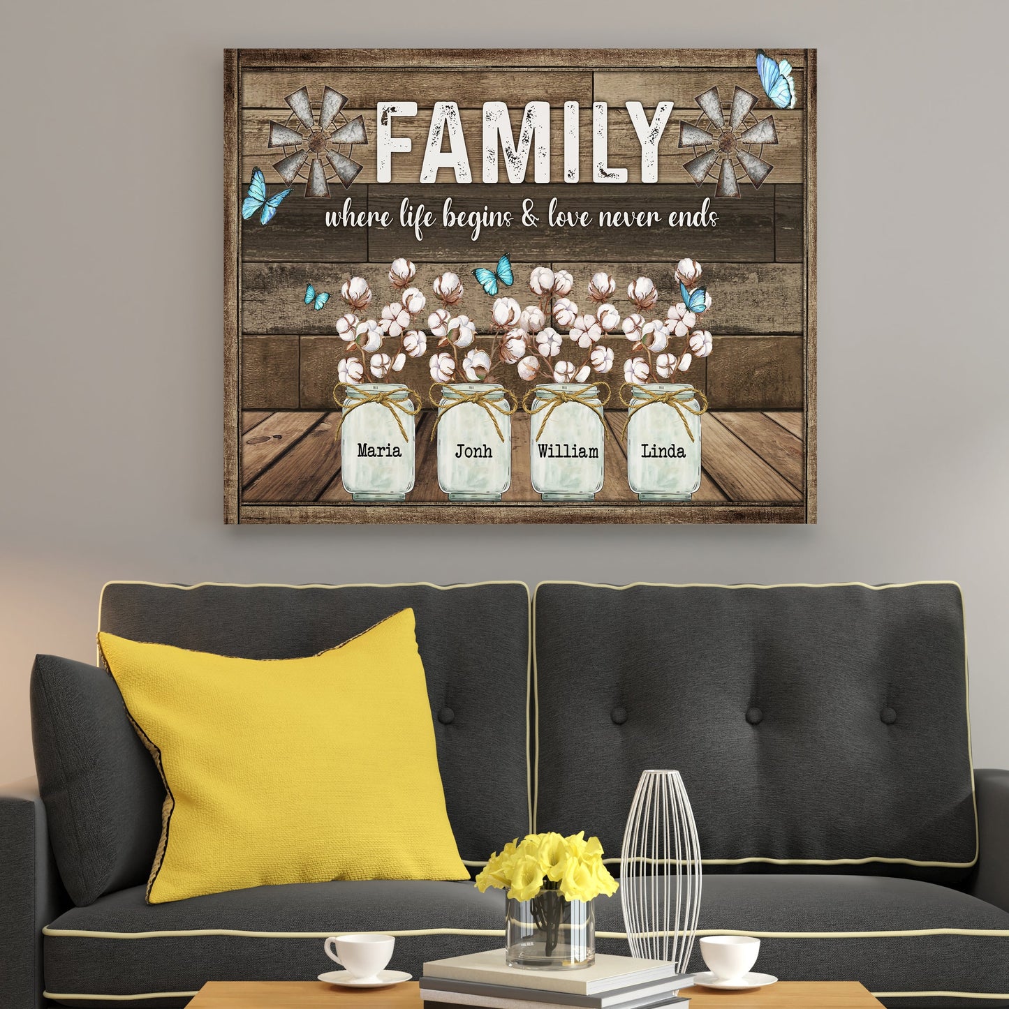 Family Where Life Begins And Love Never Ends Canvas Wall Art - Personalized Family Gifts