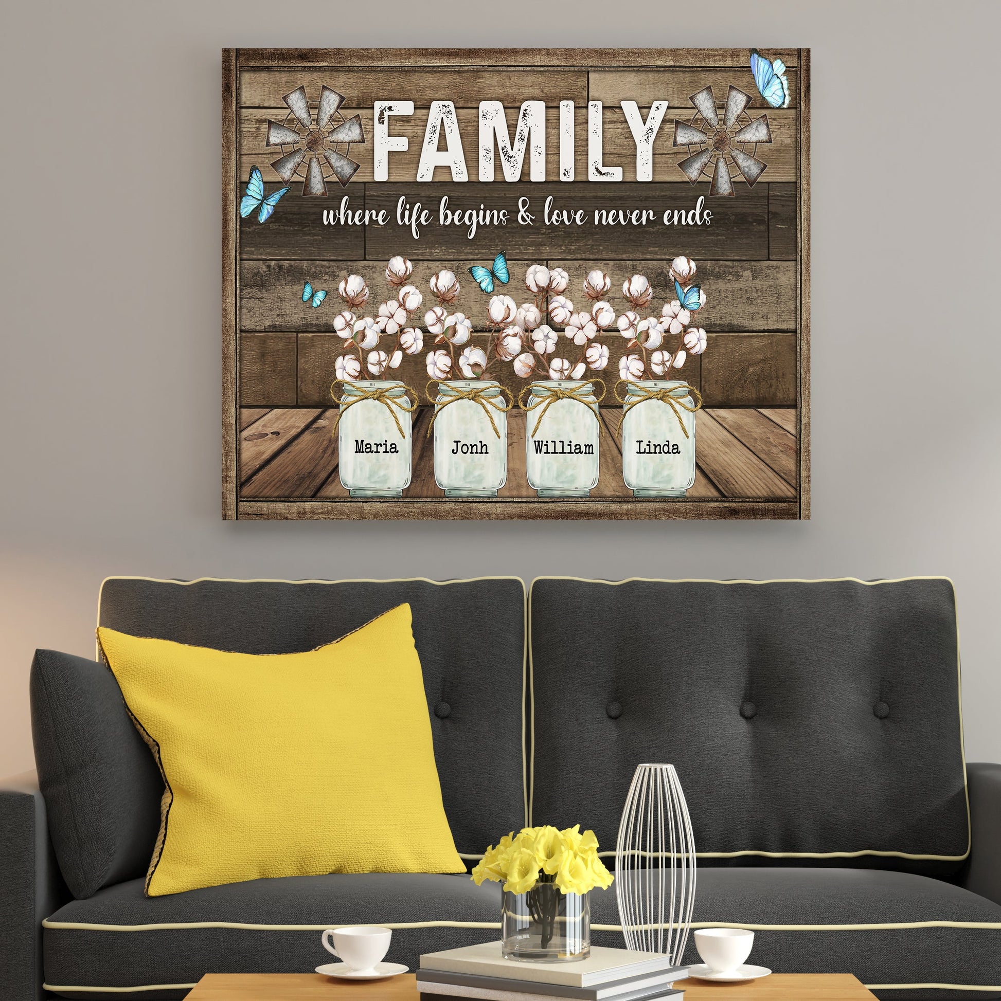 Family Where Life Begins And Love Never Ends Canvas Wall Art - Personalized Family Gifts