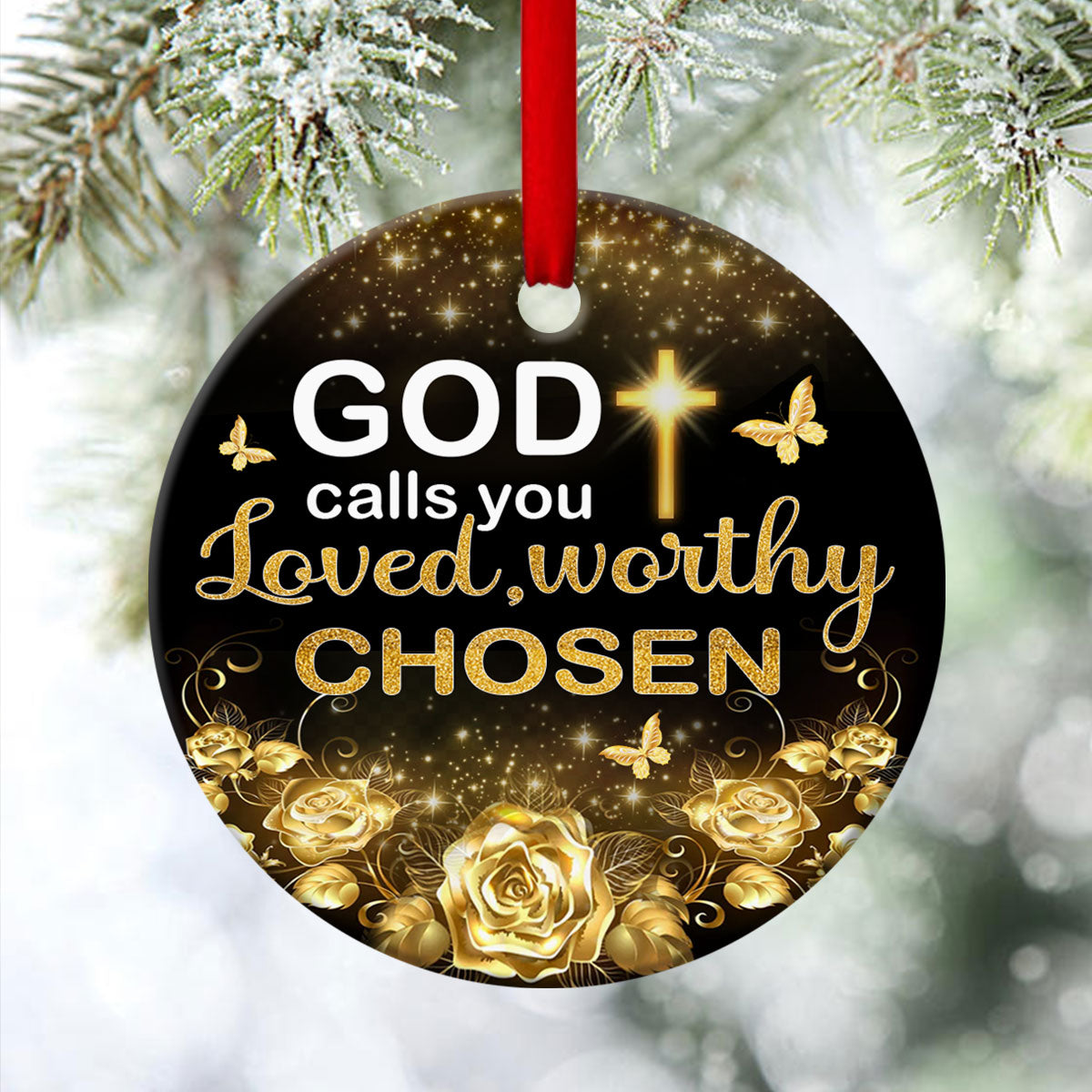 Fancy Roses Ceramic Circle Ornament - God Calls You Loved - Christian Hanging Gift