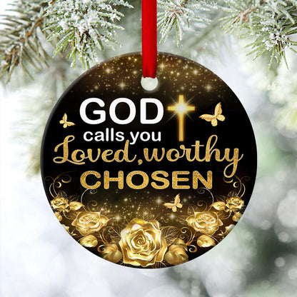 Fancy Roses Ceramic Circle Ornament - God Calls You Loved - Christian Hanging Gift