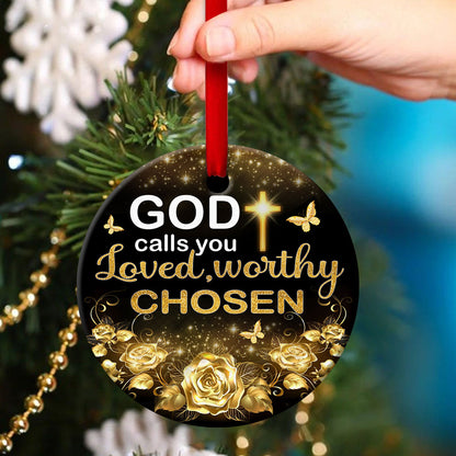 Fancy Roses Ceramic Circle Ornament - God Calls You Loved - Christian Hanging Gift