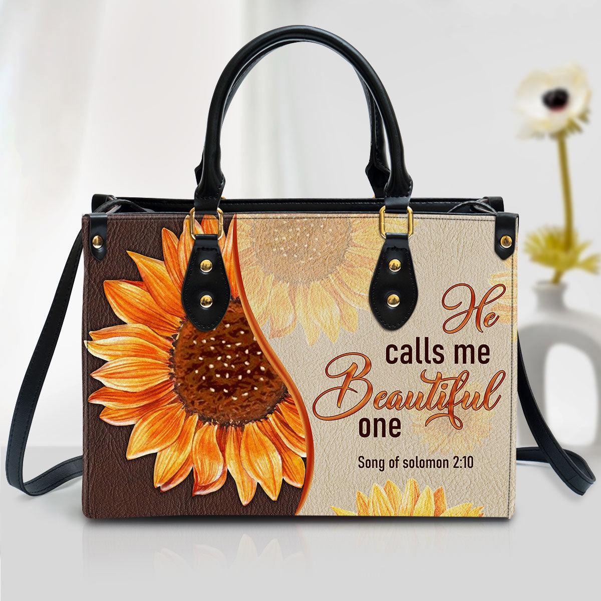 Fancy Sunflower Leather Bag - He Calls Me Beautiful One - Christian Pu Leather Bags For Women